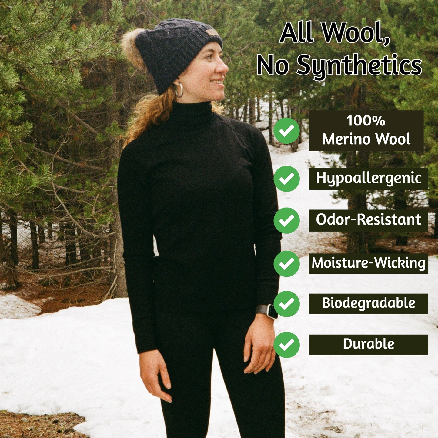 100% Merino Wool Women's long-sleeved Base layer