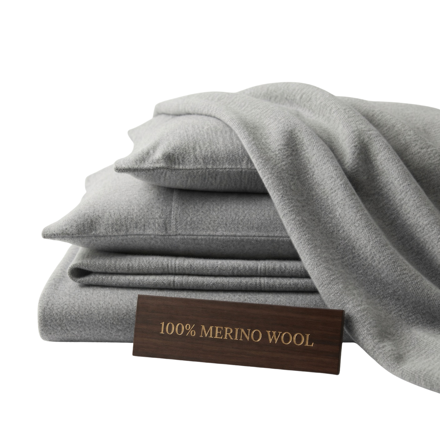 100% Merino Wool Sheet Set – Soft, Breathable, Temperature-Regulating Bedding | Fitted + Top Sheet + 2 Pillowcases | 16" Deep Pockets | Queen (Light Gray)