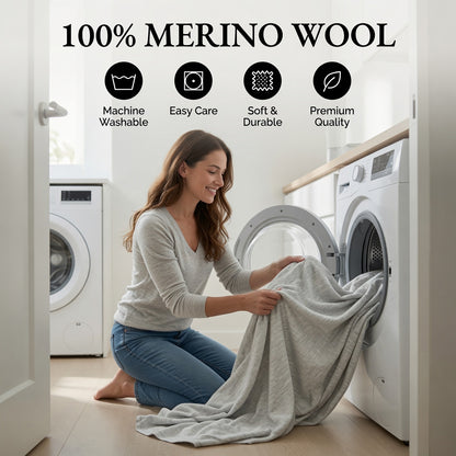 100% Merino Wool Sheet Set – Soft, Breathable, Temperature-Regulating Bedding | Fitted + Top Sheet + 2 Pillowcases | 16" Deep Pockets | Queen (Light Gray)