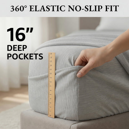 100% Merino Wool Sheet Set – Soft, Breathable, Temperature-Regulating Bedding | Fitted + Top Sheet + 2 Pillowcases | 16" Deep Pockets | Queen (Light Gray)
