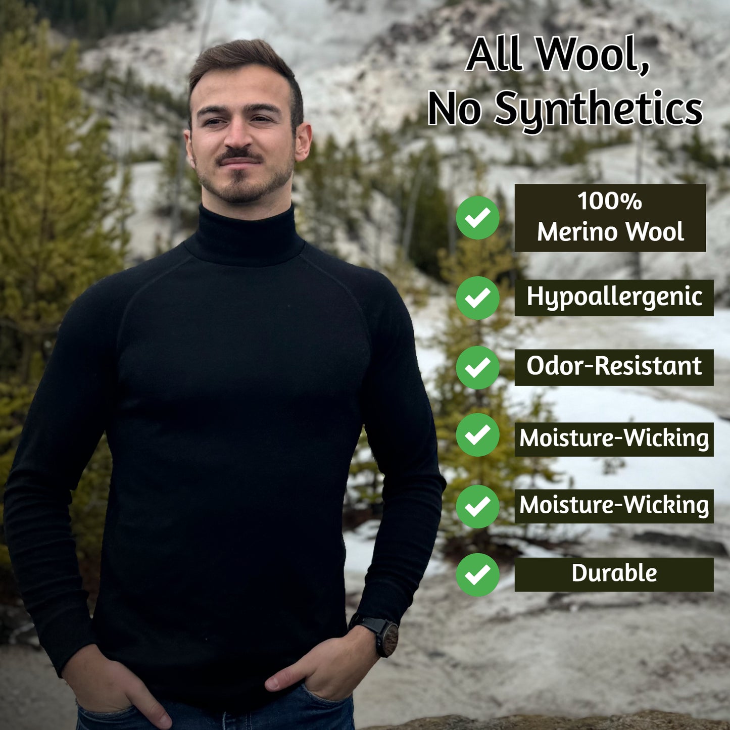 100% Merino Wool Men's long-sleeved Base layer